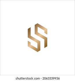 dorado sb, bs, s b diseño inicial de la letra hexagonal del monograma