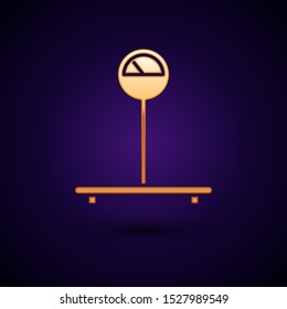 Gold Scale icon isolated on dark blue background. Logistic and delivery. Weight of delivery package on a scale.  Vector Illustration