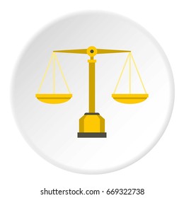 Gold scales of justice icon in flat circle isolated on white background vector illustration for web