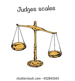 Gold scales of justice. Isolated on white background. Hand drawn vector stock illustration