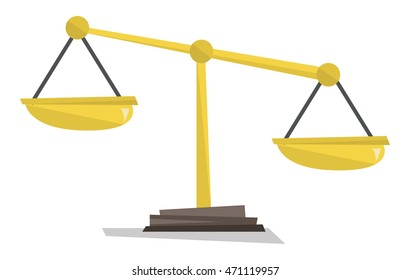 Gold scales of justice vector flat design illustration isolated on white background.