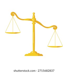 Gold Scales or Libra. Vector balance and law symbol isolated on white.