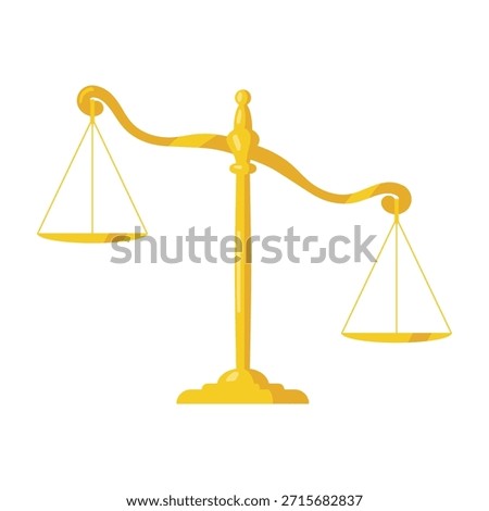 Gold Scales or Libra. Vector balance and law symbol isolated on white.