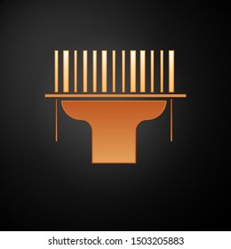 Gold Scanner scanning bar code icon isolated on black background. Barcode label sticker. Identification for delivery with bars.  Vector Illustration