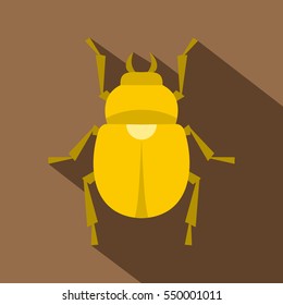 Gold scarab beetle icon. Flat illustration of gold scarab beetle vector icon for web isolated on coffee background