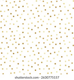 Gold scattered circle confetti Seamless pattern. Golden polka dot on white Background. Festive pattern for packaging paper, invitation, greeting card, baby shower, party decor, textile, gift wrap