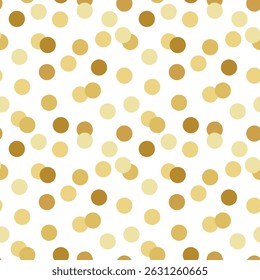 Gold scattered dots Seamless pattern. Golden circle confetti on white Background. Festive pattern for packaging paper, invitation, greeting card, birthday party decor, textile, gift wrap, christmas