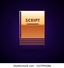 Gold Scenario icon isolated on dark blue background. Script reading concept for art project, films, theaters.  Vector Illustration
