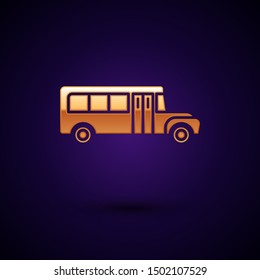 Gold School Bus icon isolated on dark blue background. Public transportation symbol.  Vector Illustration