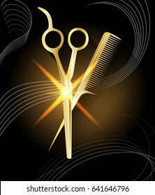 Gold scissors and comb