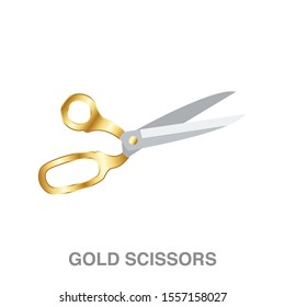 Gold scissors  flat icon on white transparent background. You can be used gold scissors icon for several purposes.
