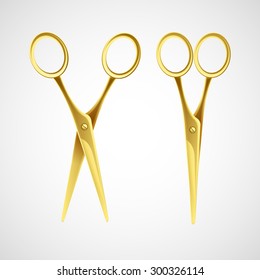 Gold scissors isolated in white background. Vector illustration EPS 10