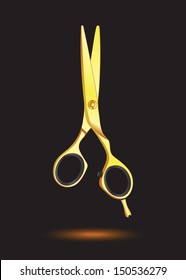 Gold Scissors On Black Background