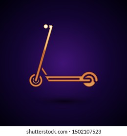 Gold Scooter icon isolated on dark blue background.  Vector Illustration