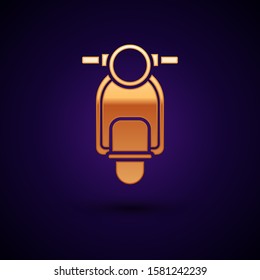 Gold Scooter icon isolated on dark blue background.  Vector Illustration