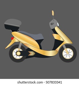 Gold Scooter vector icon. Illustration of a gold scooter on a dark background