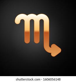 Gold Scorpio zodiac sign icon isolated on black background. Astrological horoscope collection.  Vector Illustration
