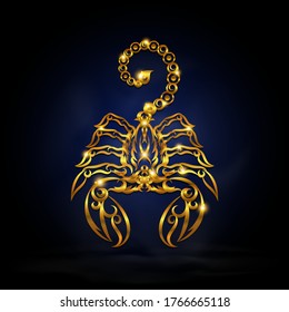 Gold scorpion zodiac symbol design on dark background