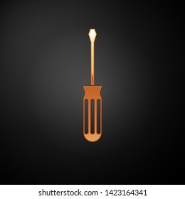 Gold Screwdriver icon isolated on black background. Service tool symbol.  Vector Illustration