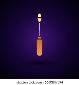 Gold Screwdriver icon isolated on black background. Service tool symbol.  Vector Illustration