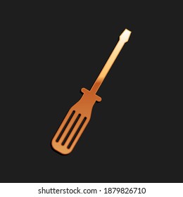 Gold Screwdriver icon isolated on black background. Long shadow style. Vector.