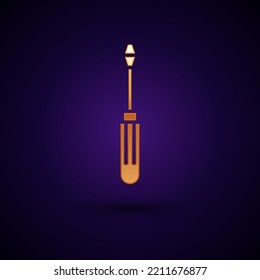 Gold Screwdriver icon isolated on black background. Service tool symbol.  Vector Illustration