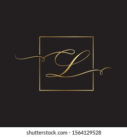 Gold Script Letter L Inside Square Frame