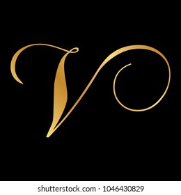 Gold Script Letter V