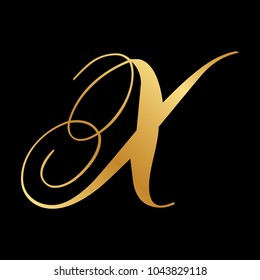 gold script letter x