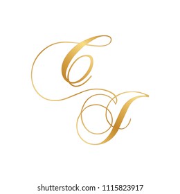 gold script letters C and J, monogram