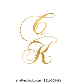 gold script letters C and K, monogram