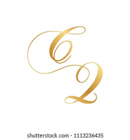 gold script letters C and Q, monogram