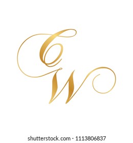 gold script letters C and W, monogram