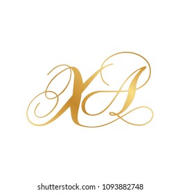 gold script letters x and a, luxury monogram 