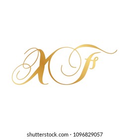 gold script letters x and f, luxury monogram 