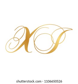 gold script letters x and i, luxury monogram