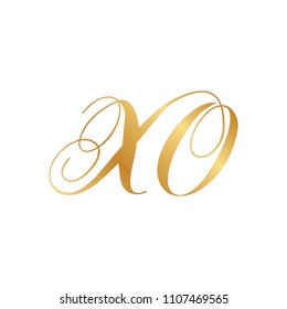 gold script letters x and o, luxury monogram