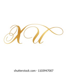 gold script letters x and u, luxury monogram 