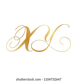 gold script letters x and y, luxury monogram 
