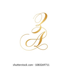 gold script letters z and a, monogram 