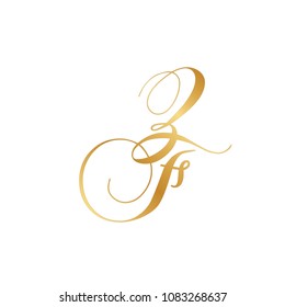 gold script letters z and f, monogram 