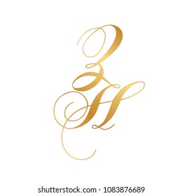 gold script letters Z and H, monogram