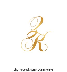 gold script letters Z and K, monogram