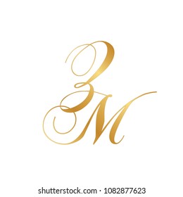 Gold Script Letters Z And M, Monogram 