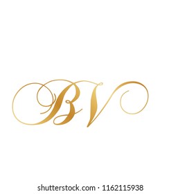 gold script monogram, letter B and letter V