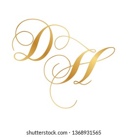 gold script monogram, letter d and letter h