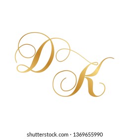 gold script monogram, letter d and letter k