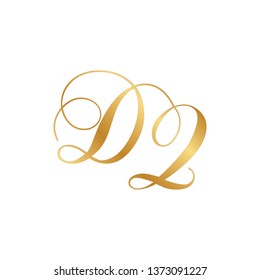 gold script monogram, letter d and letter q