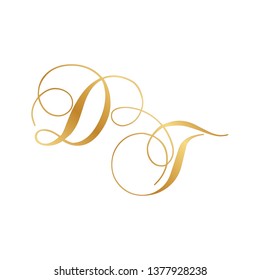 gold script monogram, letter d and letter t