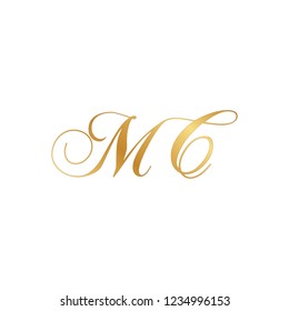 gold script monogram, letter m and letter c